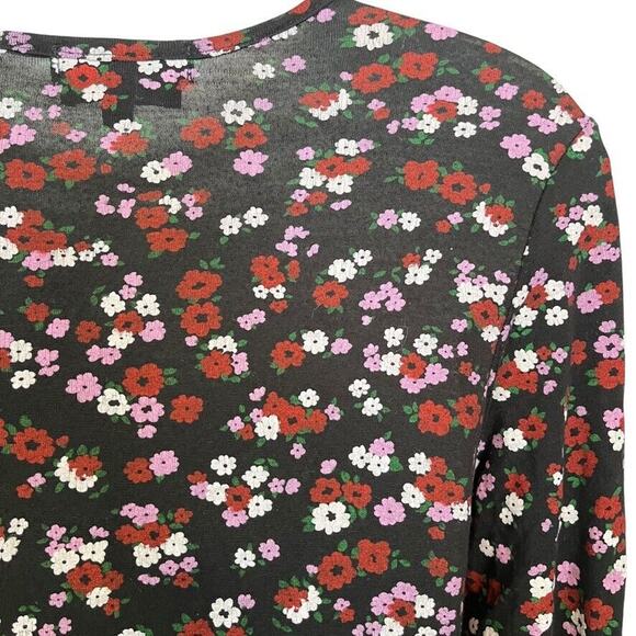 Wednesdays Girl Womens Black Purple Floral Babydoll Long Sleeve V-Neck Dress XS - Picture 13 of 16